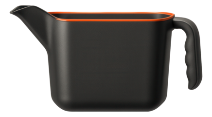 A rectangular bucket with a spout, useful for pouring collected leaves into compost bins in home gardens.