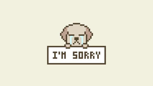 I'm Sorry, Cute Pixel Art Dog Apologizing on Ivory Background