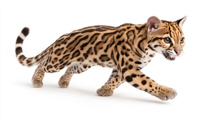 Fototapeta premium Graceful ocelot in motion: captivating wild feline with striking patterns