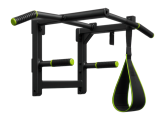 Wall-mounted pull-up station with a built-in ab strap for core exercises
