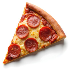 a delicious slice of pepperoni pizza on white