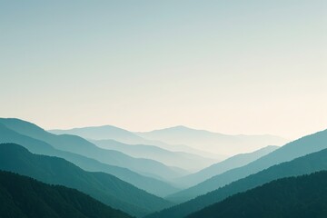 Fototapeta premium Mountain Landscape with Soft Fog and Blue Hues in the Early Morning Light. Generative AI.