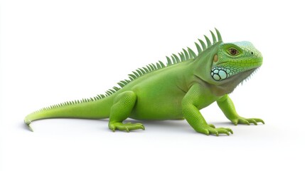 Obraz premium Vivid green iguana with spiky crest on white background