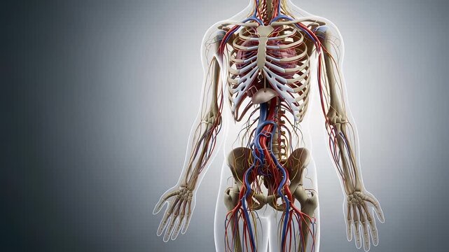 Detailed Anatomy Model Showcasing Human Skeleton with Circulatory System