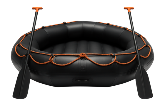 Commercial-grade raft with T-grip paddles and safety ropes