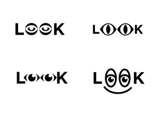 Creative Typographic 'LOOK' Logos Featuring Stylized Eye Icons as Letter O's