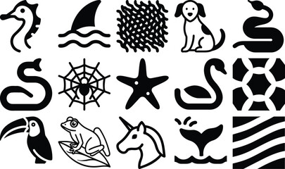 vector set of black and white animals