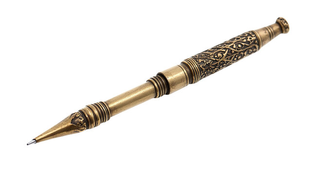 Antique brass ink pen isolated on transparent background 
