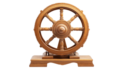 Antique wooden spinning wheel isolated on transparent background