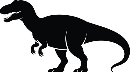 Obraz premium Black silhouette of a dinosaur with sharp teeth and claws white prehistoric