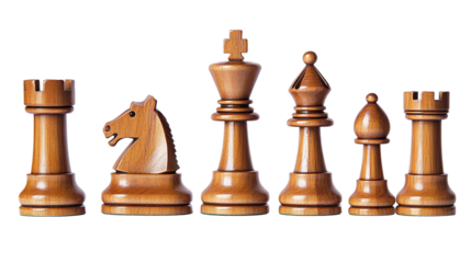 Classic wooden chess set isolated on transparent background 