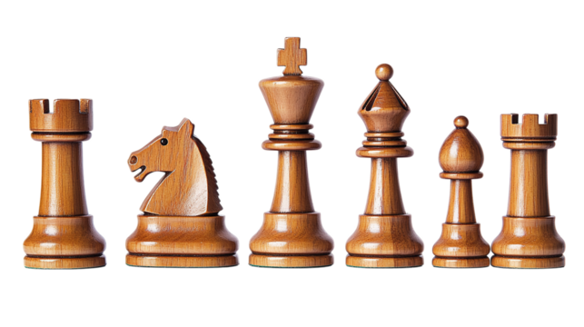 Classic wooden chess set isolated on transparent background 