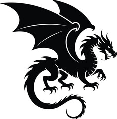Obraz premium Majestic black dragon with spread wings and sharp claws silhouette