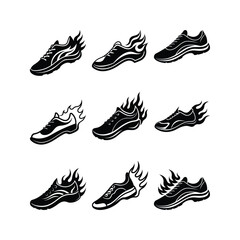 Black white silhouette running shoe flam