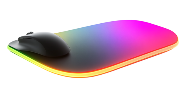 Modern RGB backlit ergonomic mouse pad isolated on transparent background 