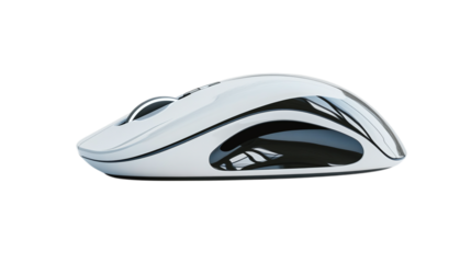 Modern wireless mouse with ergonomic shape isolated on transparent background 