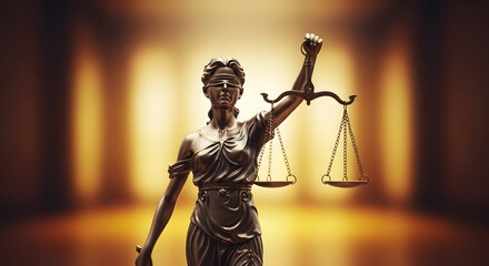 Bronze statue of Lady Justice symbolizing law, fairness and impartiality in legal system