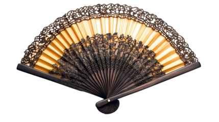 Old-fashioned hand fan isolated on transparent background 