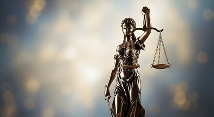 Lady Justice statue, a symbol of fairness and the legal system with a balanced scale and sword on