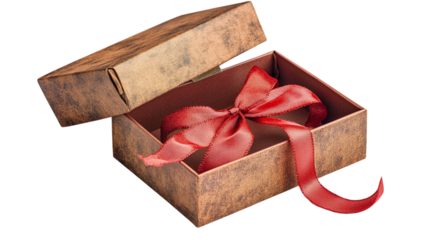 Open gift box with red ribbon isolated on transparent background 