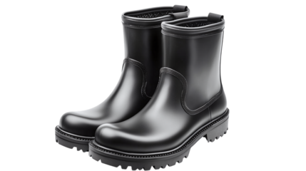 Pair of black rubber boots isolated on transparent background 
