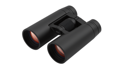 Pair of black binoculars isolated on transparent background 
