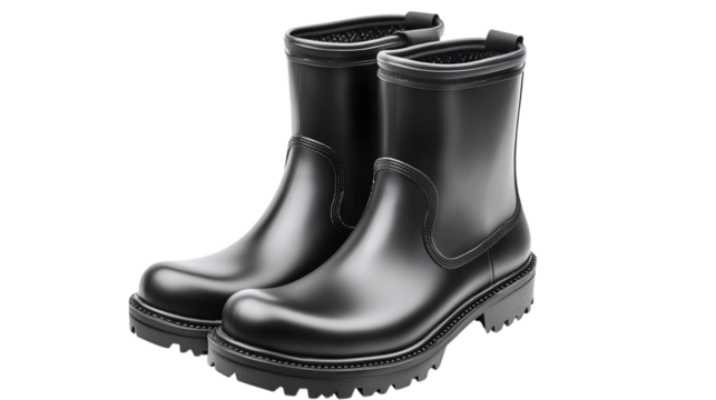 Pair of black rubber boots isolated on transparent background 