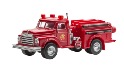 Red fire truck toy isolated on transparent background 