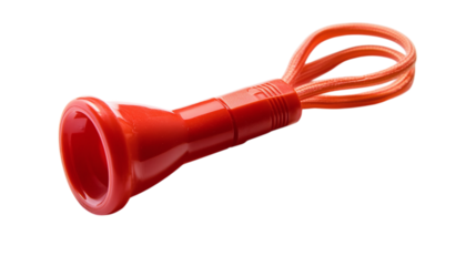Red plastic whistle isolated on transparent background 