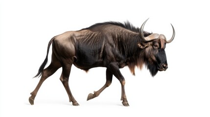 Fototapeta premium Majestic wildebeest in profile on a white background