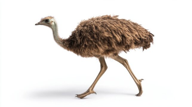 Elegant striding emu against a clean white background - Powered by Adobe