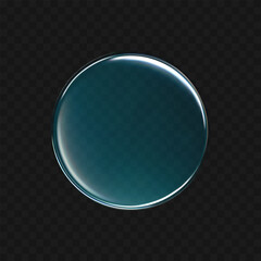 3D liquid glass disc icon isolated on a dark background. Render of transparent button with clear, blue gradient and liquid texture, or mirror. 3D vector UI element for tech, game or interface mockup
