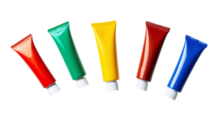 Set of paint tubes isolated on transparent background 
