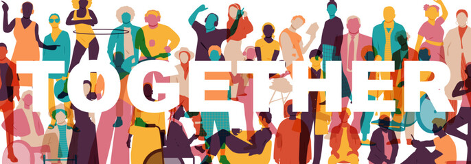 Together banner. Different people together. Modern design.
