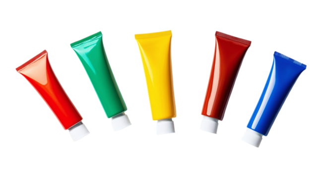 Set of paint tubes isolated on transparent background 