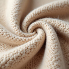 A Close Up Of A Cream Colored Knitted Sweater Tightly Curled Into A Spiral