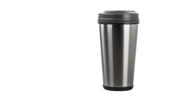 Stainless steel travel mug isolated on transparent background 