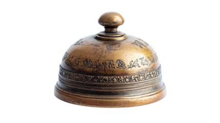 Vintage brass desk bell isolated on transparent background 
