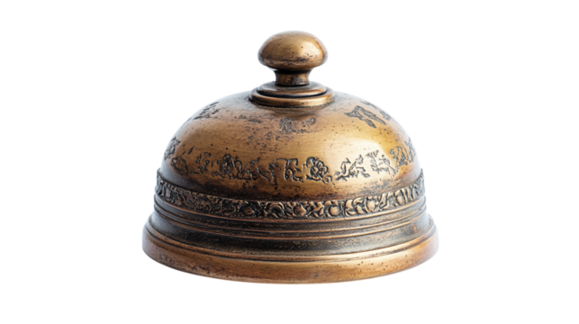 Vintage brass desk bell isolated on transparent background 