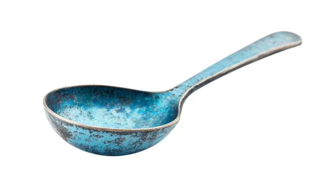 Vintage enamel soup ladle isolated on transparent background 