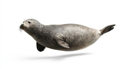 Fototapeta premium Graceful seal floating in white space
