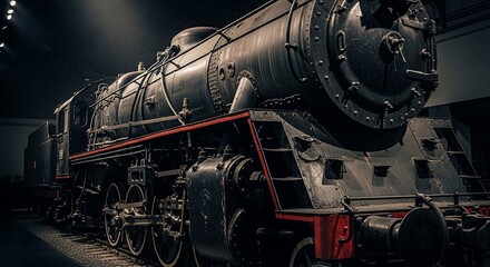 Obraz premium Majestic Vintage Steam Locomotive in Dramatic Low Light