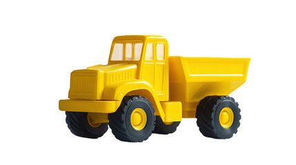 Yellow plastic toy truck isolated on transparent background 