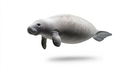 Fototapeta premium Graceful manatee floating on white background
