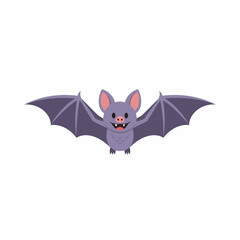 Cartoon Bat with Purple Body Open Wings Smiling and Pink Ears.