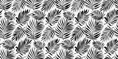 Monochrome Tropical Pattern with Palm Leaves for Textile Design and Backgrounds