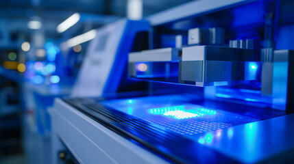 A next-generation EUV lithography system operates in a state-of-the-art cleanroom. The extreme ultraviolet light source enables the production of the most advanced node semiconduct