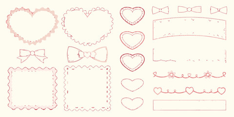 Pink Hand Drawn Hearts Frames Bows and Borders