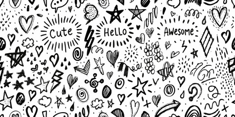 Hand Drawn Cute Doodle Seamless Pattern