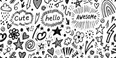 Hand Drawn Doodle Seamless Pattern Background